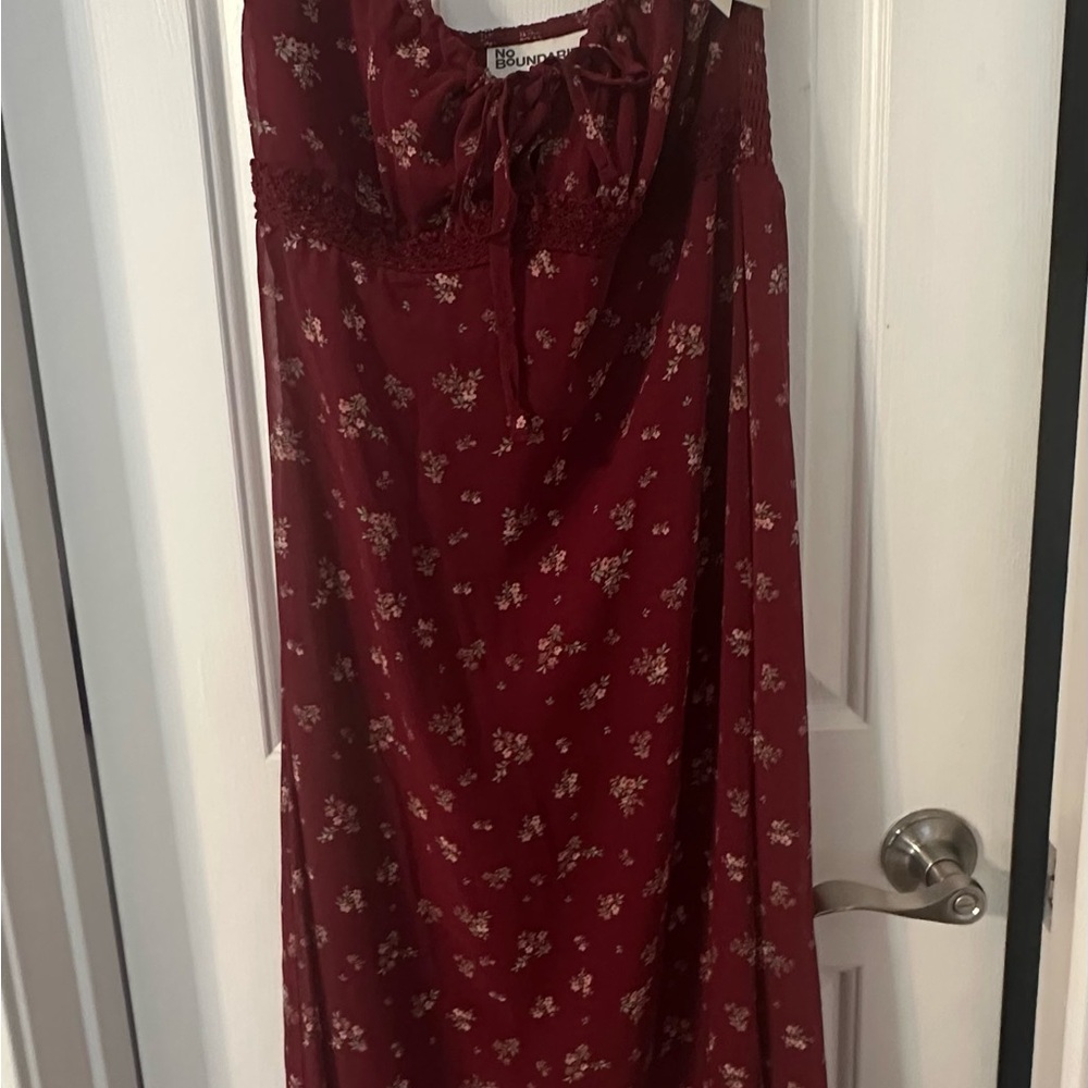 No Boundaries Burgundy Floral Midi Dress